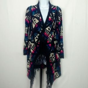 No Boundaries Aztec Sweater Fringe Cardigan